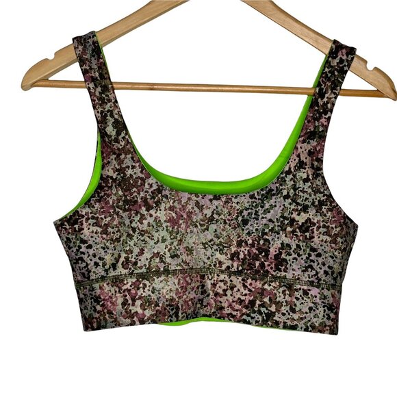 Fabletics Reversible Sports Bra Small Green Camo Print Workout Top - Picture 2 of 7